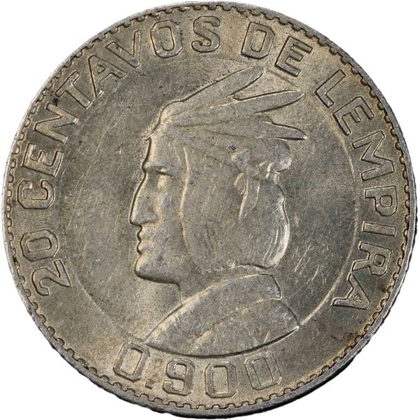 HONDURAS, struck at the Philadelphia Mint, 20 centavos, 1951, PCGS MS62.