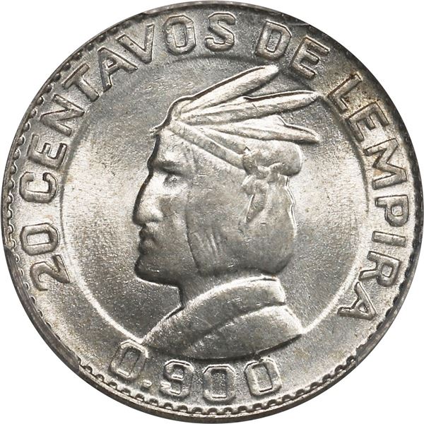 HONDURAS, struck at the Philadelphia Mint, 20 centavos, 1952, PCGS MS64.