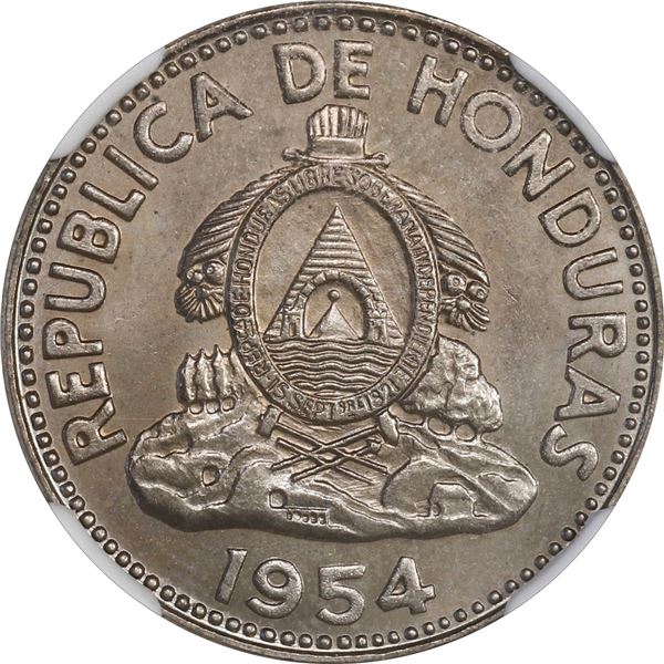 HONDURAS, struck in Germany, copper-nickel 5 centavos, 1954, NGC MS 66.