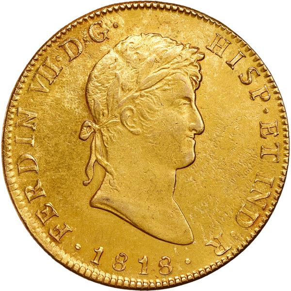 MEXICO, Mexico City, gold bust 8 escudos, Ferdinand VII, 1818 JJ.