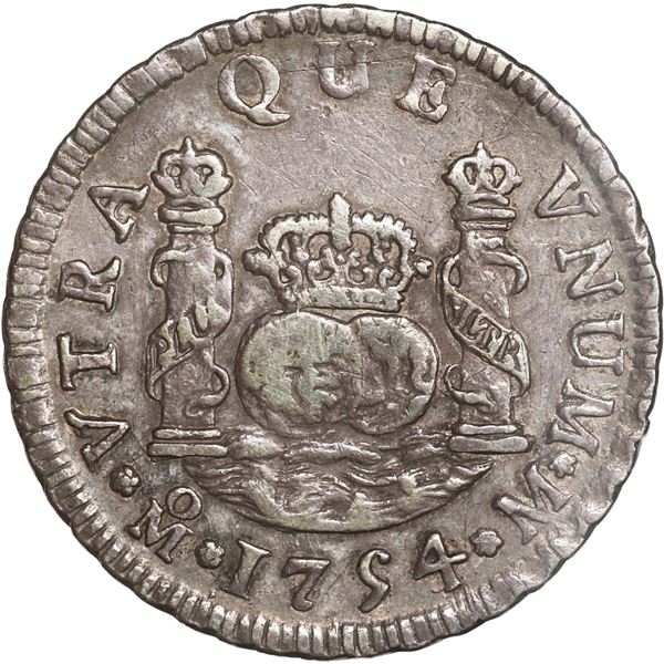 MEXICO, Mexico City, pillar 2 reales, Ferdinand VI, 1754/3 M, rare, ex-Potomac.