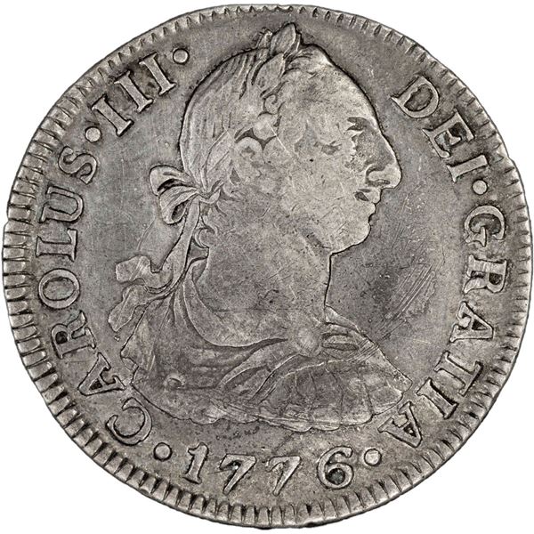 MEXICO, Mexico City, bust 2 reales, Charles III, 1776 FM, PCGS VF details / tooled.