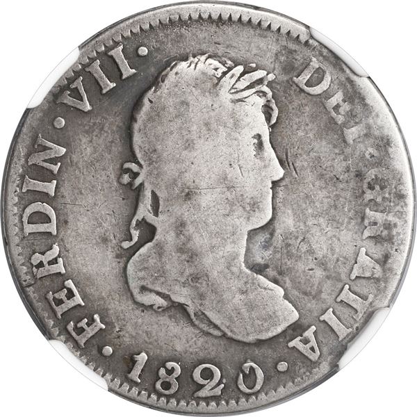 MEXICO, Mexico City, bust 2 reales, Ferdinand VII, 1820 JJ, rare key date, NGC G 6.
