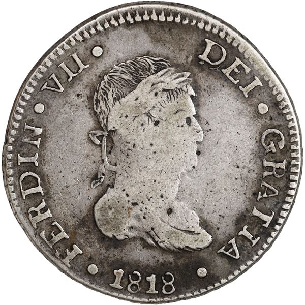 MEXICO, Durango, bust 8 reales, Ferdinand VII, 1818 RM, large bust variety.