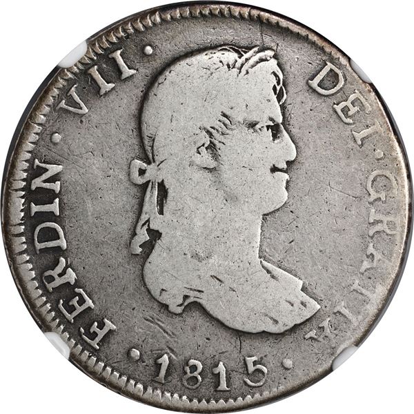 MEXICO, Guadalajara, bust 4 reales, Ferdinand VII, 1815 MR, small crown variety, rare, NGC F details