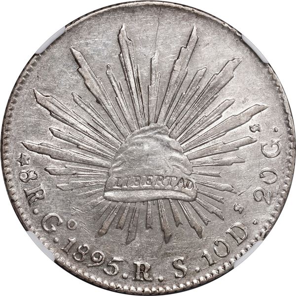MEXICO, Guanajuato, cap-and-rays 8 reales, 1895/1 RS, NGC AU 53.