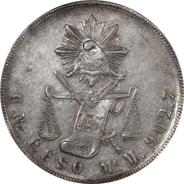 MEXICO, Mexico City, "balance scale" peso, 1873 M, NGC AU 58.