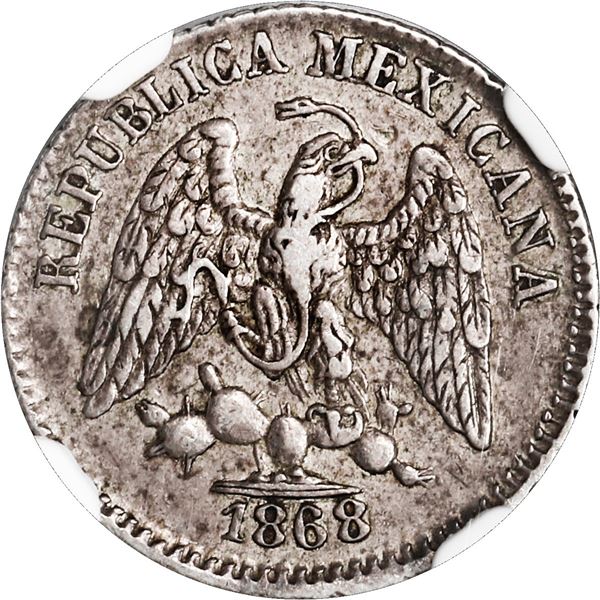 MEXICO, Mexico City, pattern 5 centavos, 1868 C, NGC XF 45.
