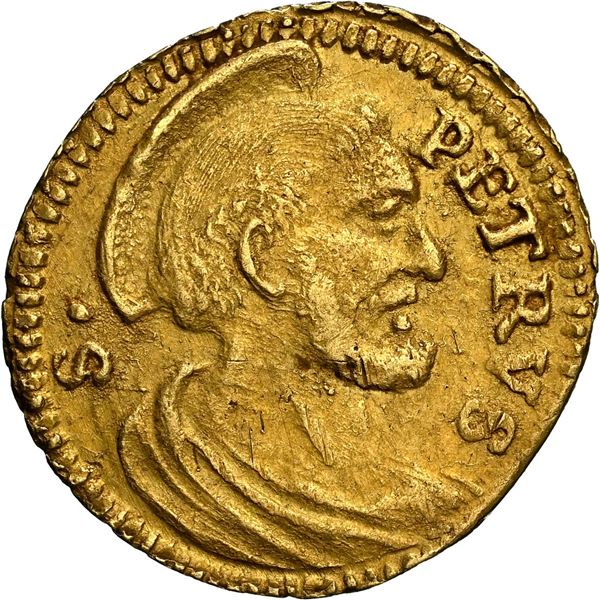 PAPAL STATES, gold ½ scudo romano, Benedict XIV, no date (1740-42), NGC AU details / cleaned.