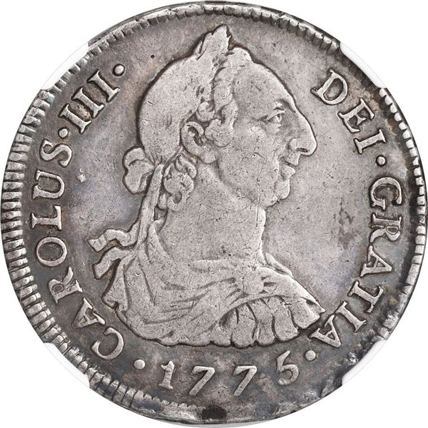 PERU, Lima, bust 4 reales, Charles III, 1775 MJ, NGC VF 30, finest known in NGC census.