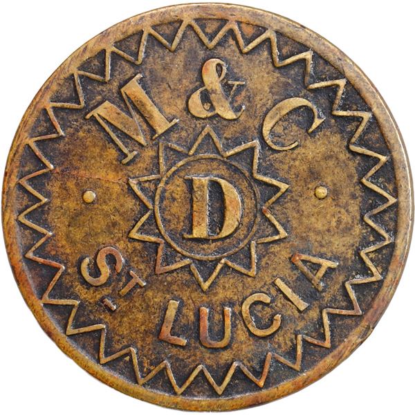 SAINT LUCIA, brass uniface 1 day coaling token, Minviella & Chastanet.