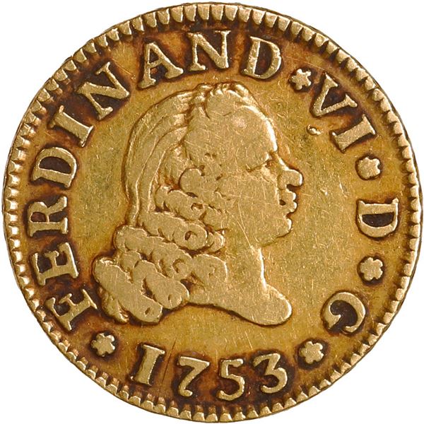 SPAIN, Madrid, gold bust ½ escudo, Ferdinand VI, 1753 JB.