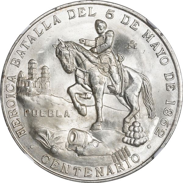 MEXICO, Mexico City, silver medal, 1962, Battle of Cinco de Mayo, NGC MS 65.