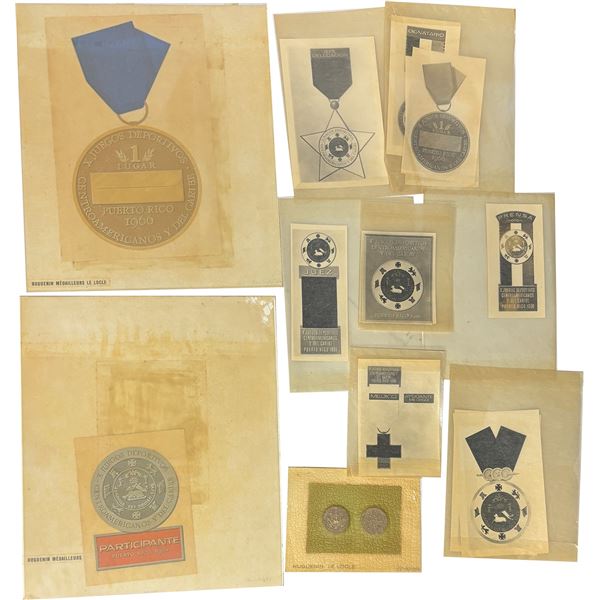 PUERTO RICO, portfolio of designs by the Swiss company Huguenin for medals for the tenth Central Ame