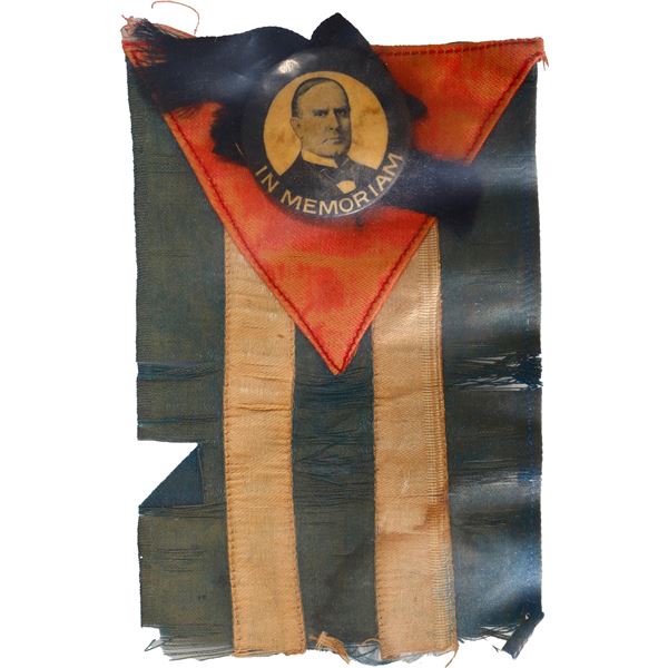 U.S.-OCCUPIED CUBA, President William McKinley mourning badge and Cuban flag, 1901.