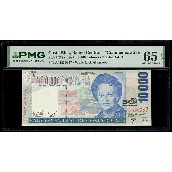 COSTA RICA, San José, Banco Central, 10000 colones, 30-7-1997, series A, serial A04830957, commemora