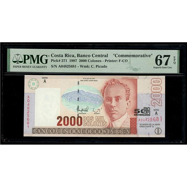 COSTA RICA, San José, Banco Central, 2000 colones, 30-7-1997, series A, serial A04825681, commemorat