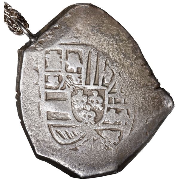 MEXICO, Mexico City, cob 8 reales, (1705-12) (J), ex-1715 Fleet, with silver loop at top of cross an