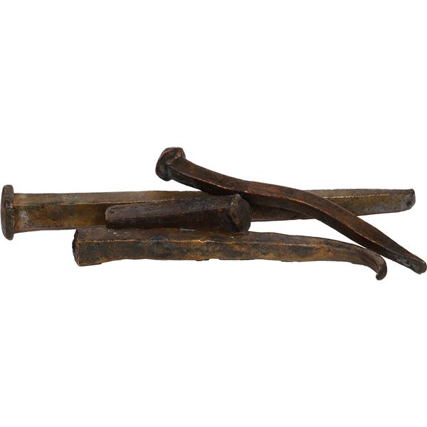 Lot of four cuprous spikes, ex-"Wild Horse River Wreck" (ca. 1620).