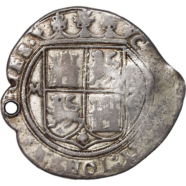 Antique gilt-silver heart-shaped pendant cast from a Mexican Charles-Joanna 4R with Guatemalan count