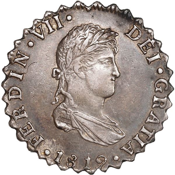 Flagellation wheel made from a genuine Mexican bust 2 reales, Ferdinand VII, 1819 JJ, probably craft