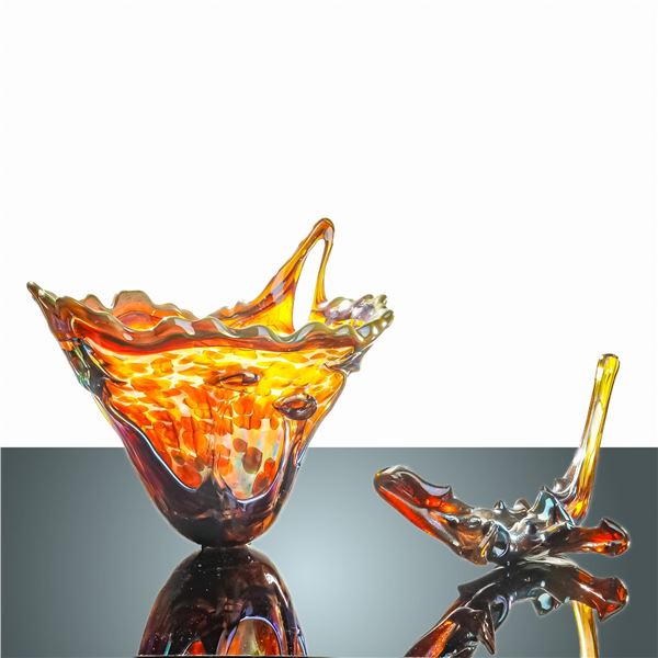 Attributed to Dale Chihuly, Two-Piece Hand-Blown Art Sculpture, Signed