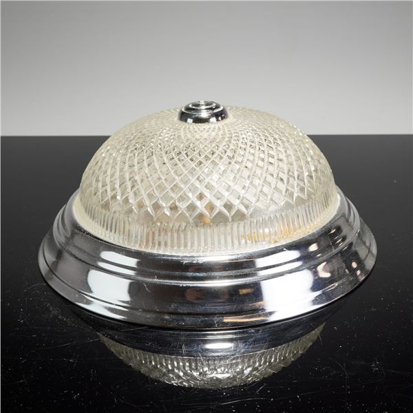 Mid-Century Modern Pressed Glass and Aluminum Flush-Mount Ceiling Light Fixture