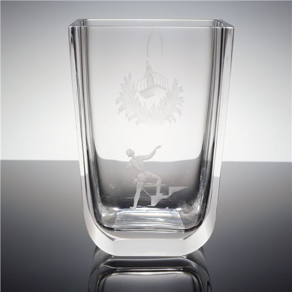Orrefors Nils Landberg Engraved Crystal 'Romeo and Juliet' Vase