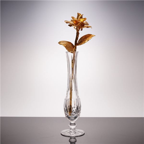 Waterfor Crystal Kildare Bud Vase and Gold-Plated Preserved Rose