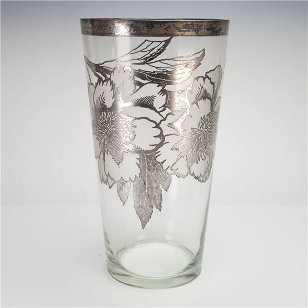 Attributed to Silver City, Flanders Pattern, Clear Silver Overlay Glass Flower Vase