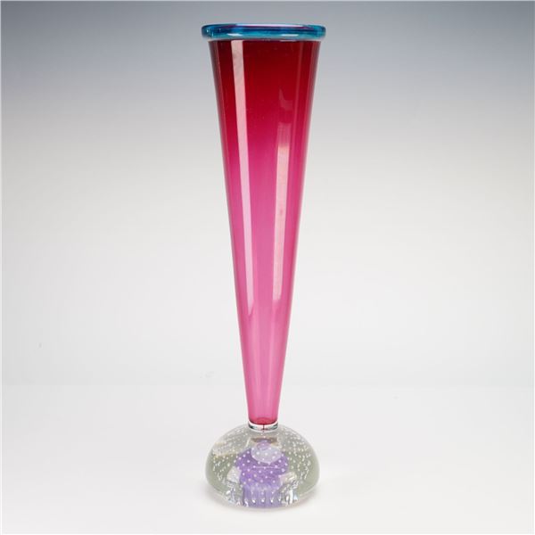 Giacomo Toffolo Signed Murano Bullicante Art Glass Trumpet Vase