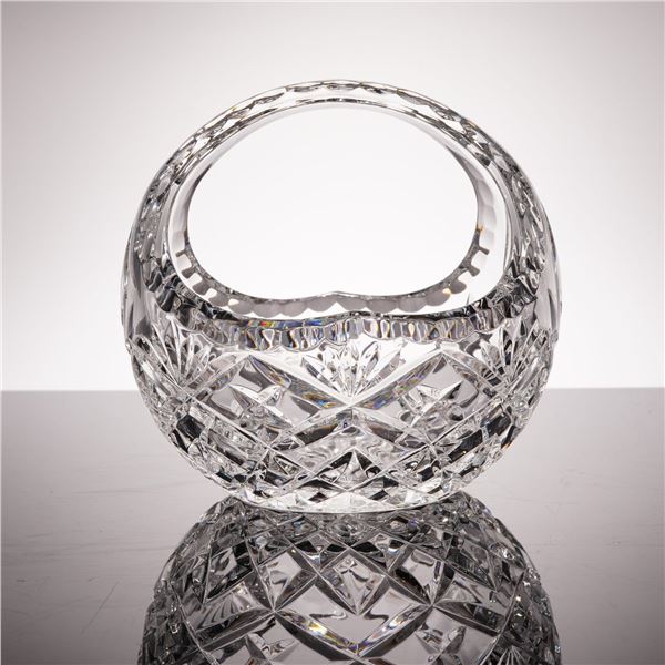 Vintage Hand-Cut Lead Crystal Basket Dish with Starburst and Diamond Patterns