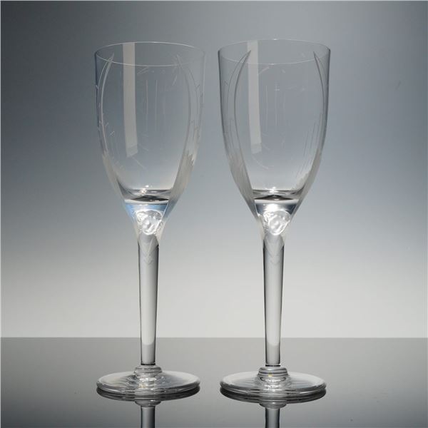 Pair of Lalique Ange Crystal Champagne Flutes
