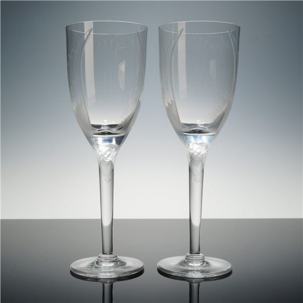 Pair of Lalique Ange Crystal Champagne Flutes