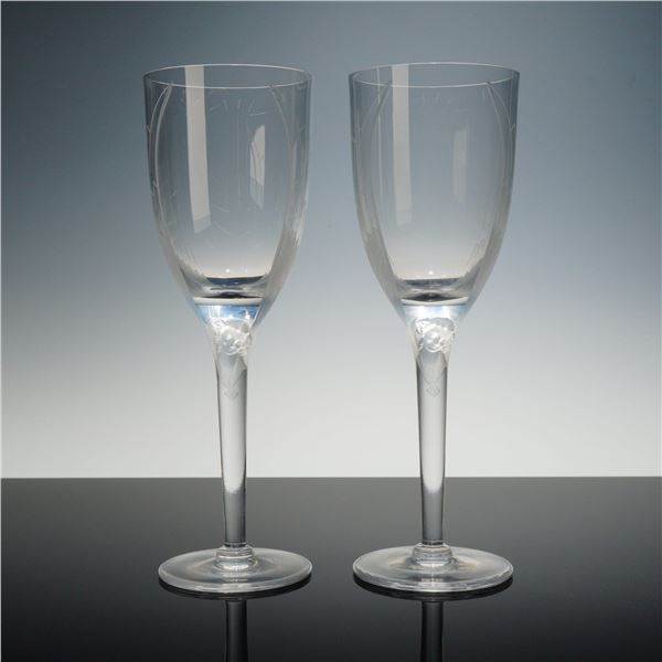 Pair of Lalique Ange Crystal Champagne Flutes