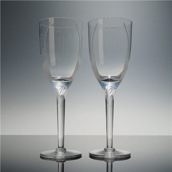 Pair of Lalique Ange Crystal Champagne Flutes