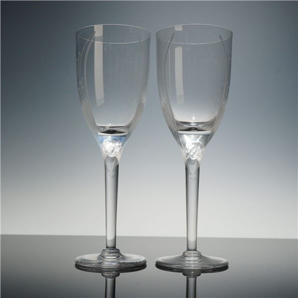 Pair of Lalique Ange Crystal Champagne Flutes