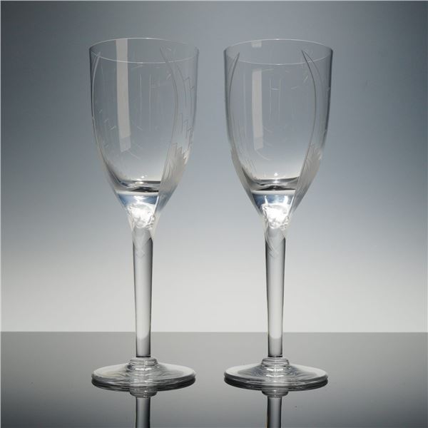 Pair of Lalique Ange Crystal Champagne Flutes