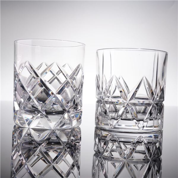 A Pair of Orrefors Cut Crystal Double Old Fashioned Glasses