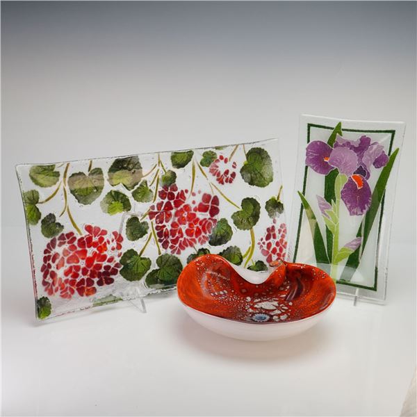 Three Fused Italian Art Glass Bowls and Trays
