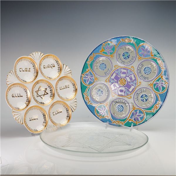 Three Piece Judaica Passover Seder Plates and Platters, Ceramic and Glass