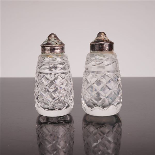 Pair of Waterford Crystal Glandore Salt and Pepper Shakers with EPNS Caps