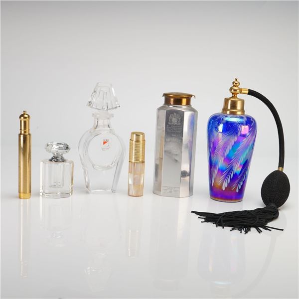 6pc Vintage Perfume Bottles and Vanity Collection, Crystal and Art Glass