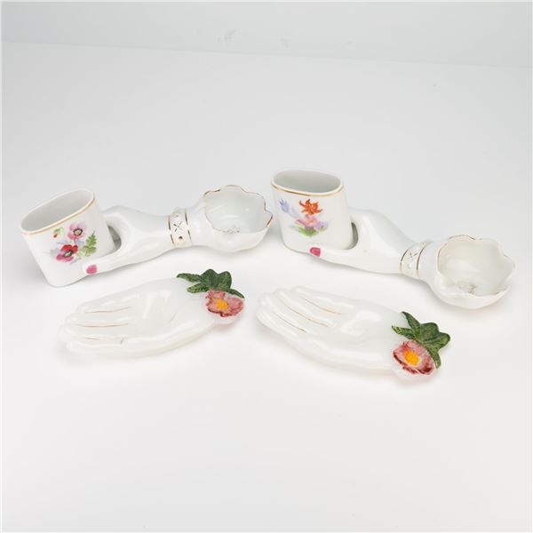 Japanese Porcelain and Milk Glass Hand-Form Ashtrays and Cigarette Holders
