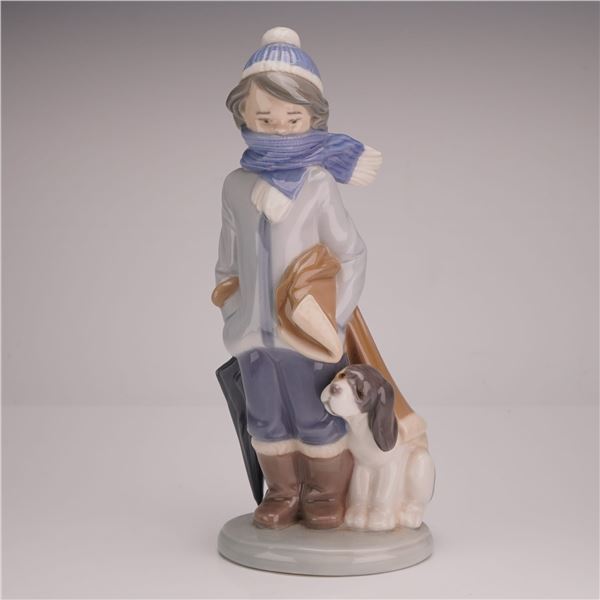 LladrÃ³ Porcelain Figurine, Winter Boy with Dog #5220