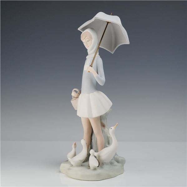 Lladro Girl with Umbrella and Geese Matte Porcelain Figurine 4510