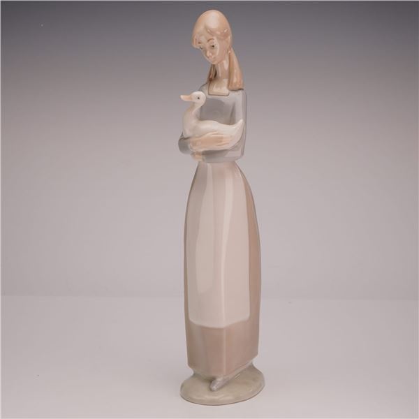 Nao by LladrÃ³ Porcelain Figurine, Shepherd Girl with Goose