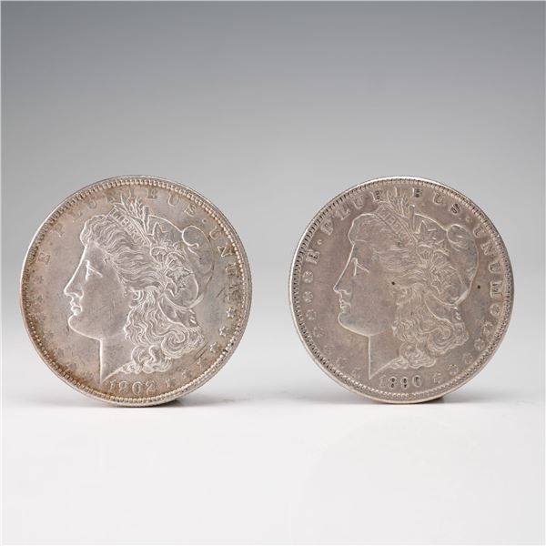 2pc 1890 and 1902 Morgan Silver Dollar Coins