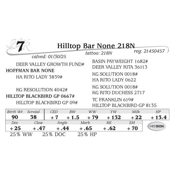 Hilltop Bar None 218N