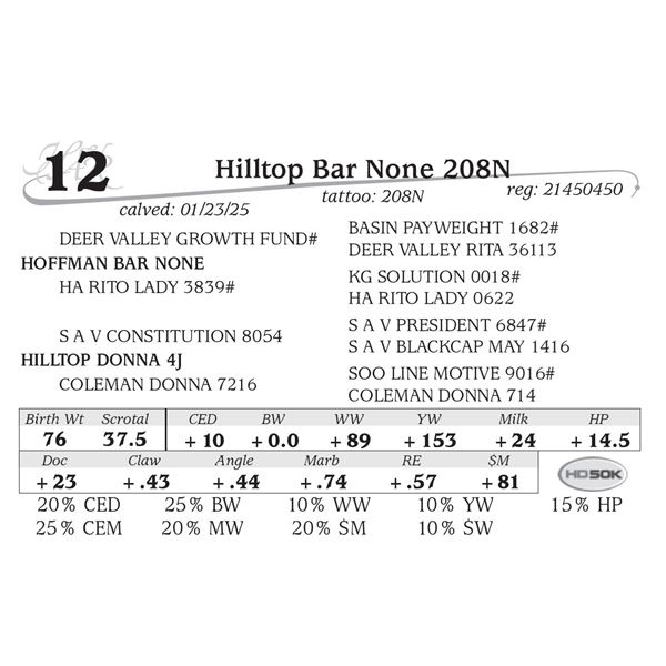 Hilltop Bar None 208N